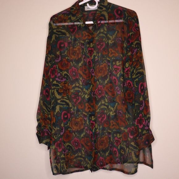 Adam Douglas abstract floral sheer 100% silk blouse-Size Small - Picture 2 of 5